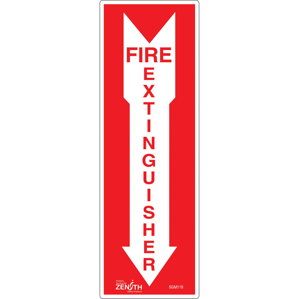Fire Extinguisher Sign, 12" x 4", English with Pictogram